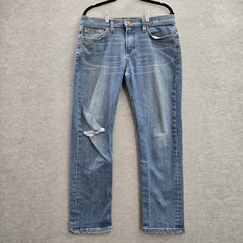 American Giant Men Jeans 34x30 Denim Dakota Straight Distressed Slim (33x27)